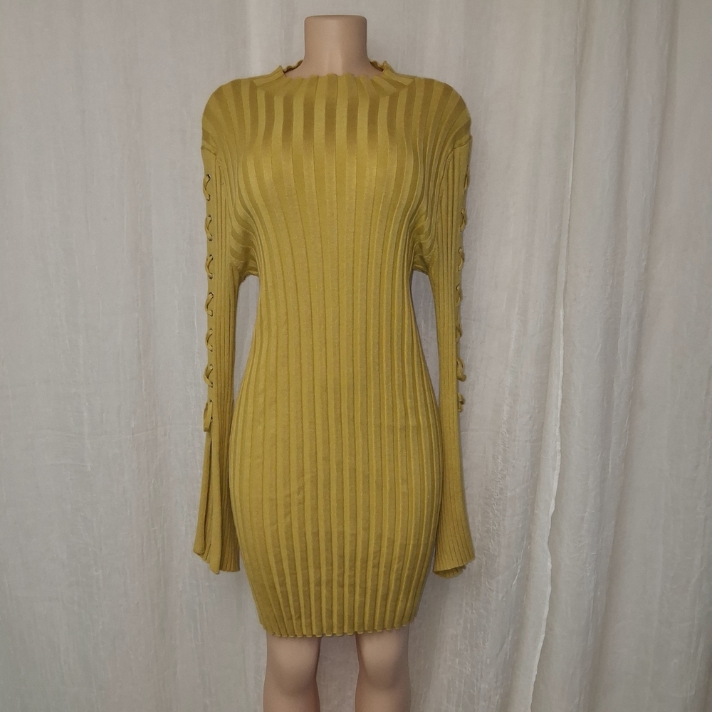 FOREVER 21+ Elegant Mustard Ribbed Knit Dress WOMEN SIZE 2X